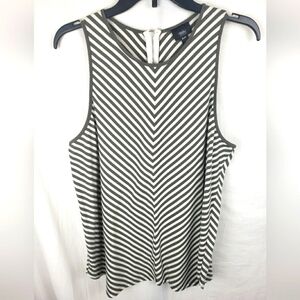 Mossimo Green Striped Sleeveless Back Zip Shirt Sz XL